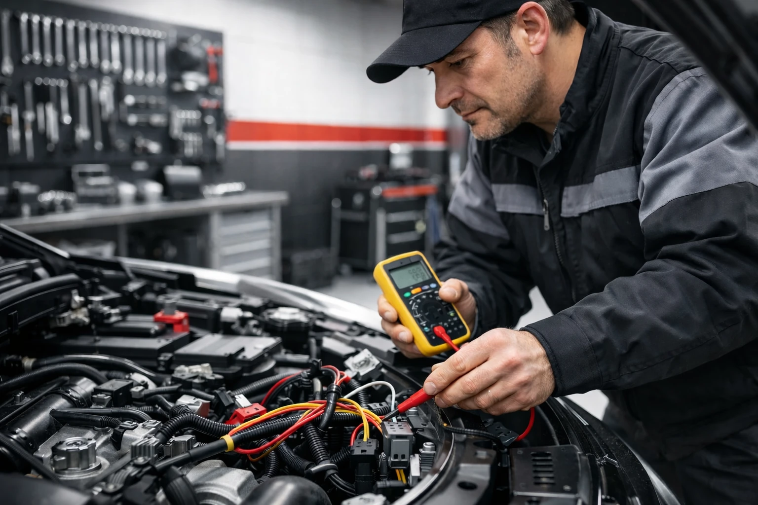 Imagen de un mecanico reparando la electricidad del coche